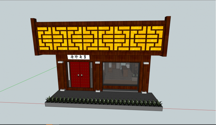 小型中式古典茶馆室内设计su模型_图1