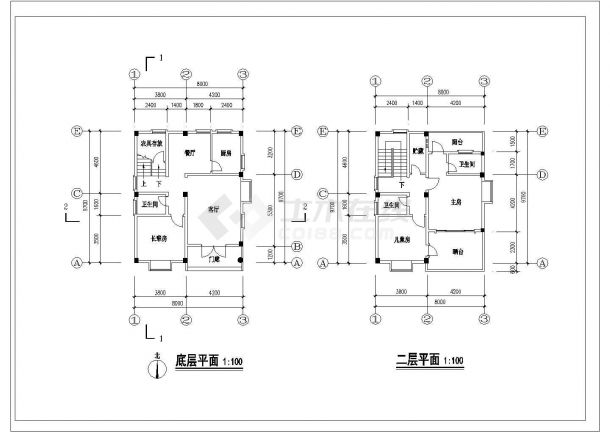 某新乡村多幢别墅建筑平立面图-图二