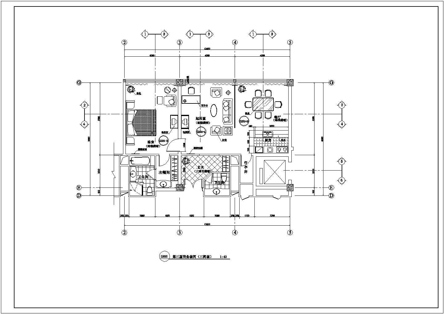 酒店客房平面建筑设计方案cad图纸（共5张）