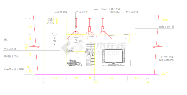 某地客厅电视背景造型墙设计施工图CAD图纸-图二