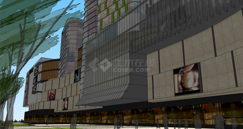 室外电梯商场商业街景观su模型-图二