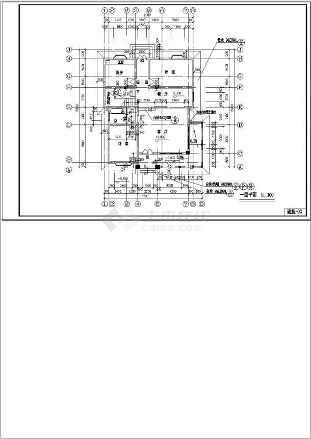 某小型别墅建筑设计cad施工图-图二