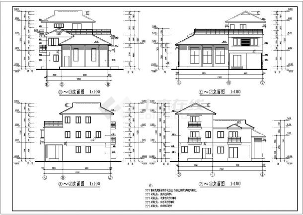 某三层小型别墅建施CAD设计图-图一