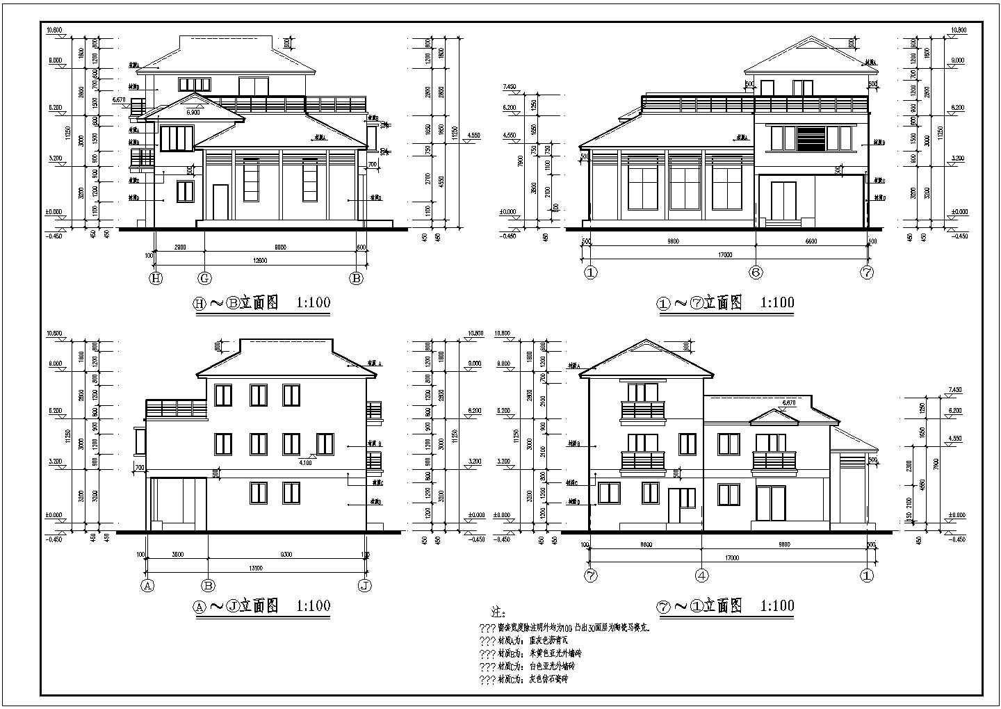 某三层小型别墅建施CAD设计图