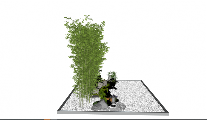 绿色庭院竹子盆栽景观su模型_图1