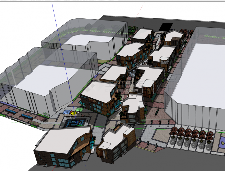 娱乐休闲岛式步行街su模型-图二