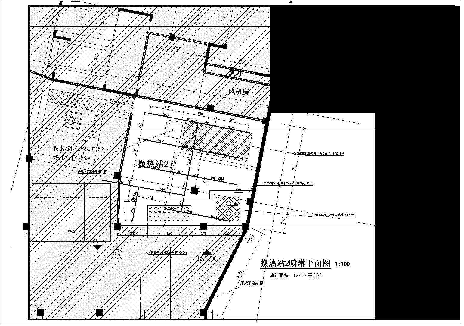 集中供暖地下室锅炉房给排水施工图