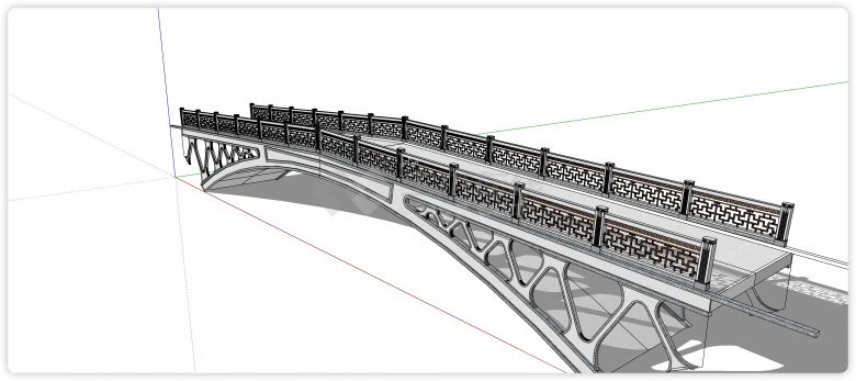 木雕花石柱子围栏中式桥su模型-图一