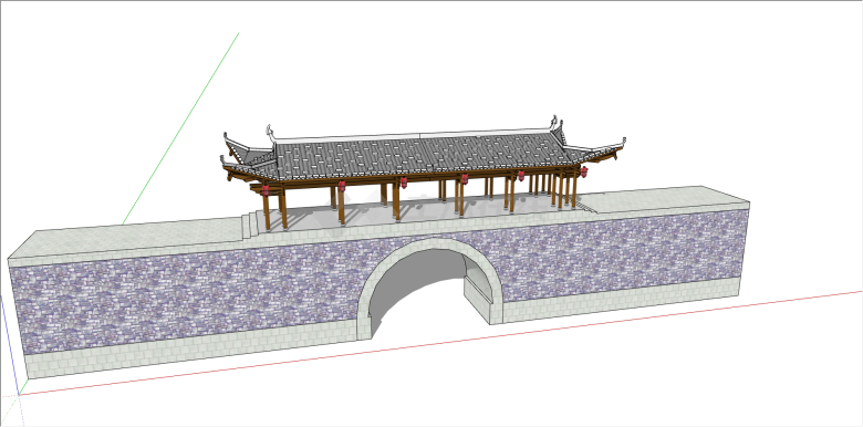 中式木制异状廊桥 su模型-图二