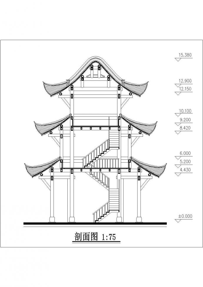 中国某公园仿古建筑凉亭建筑施工cad图纸，共六张_图1