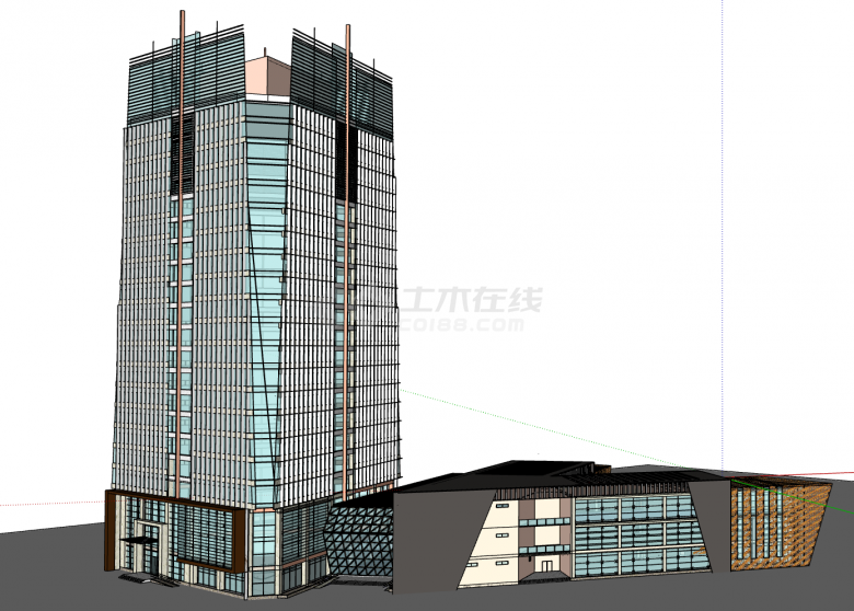 现代大型高层办公综合体建筑su模型-图二