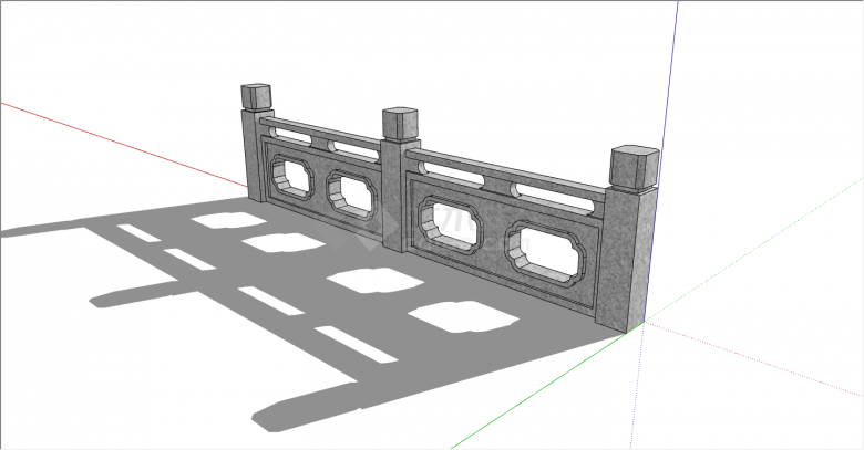 中式栏杆镂空石栏杆su模型-图二