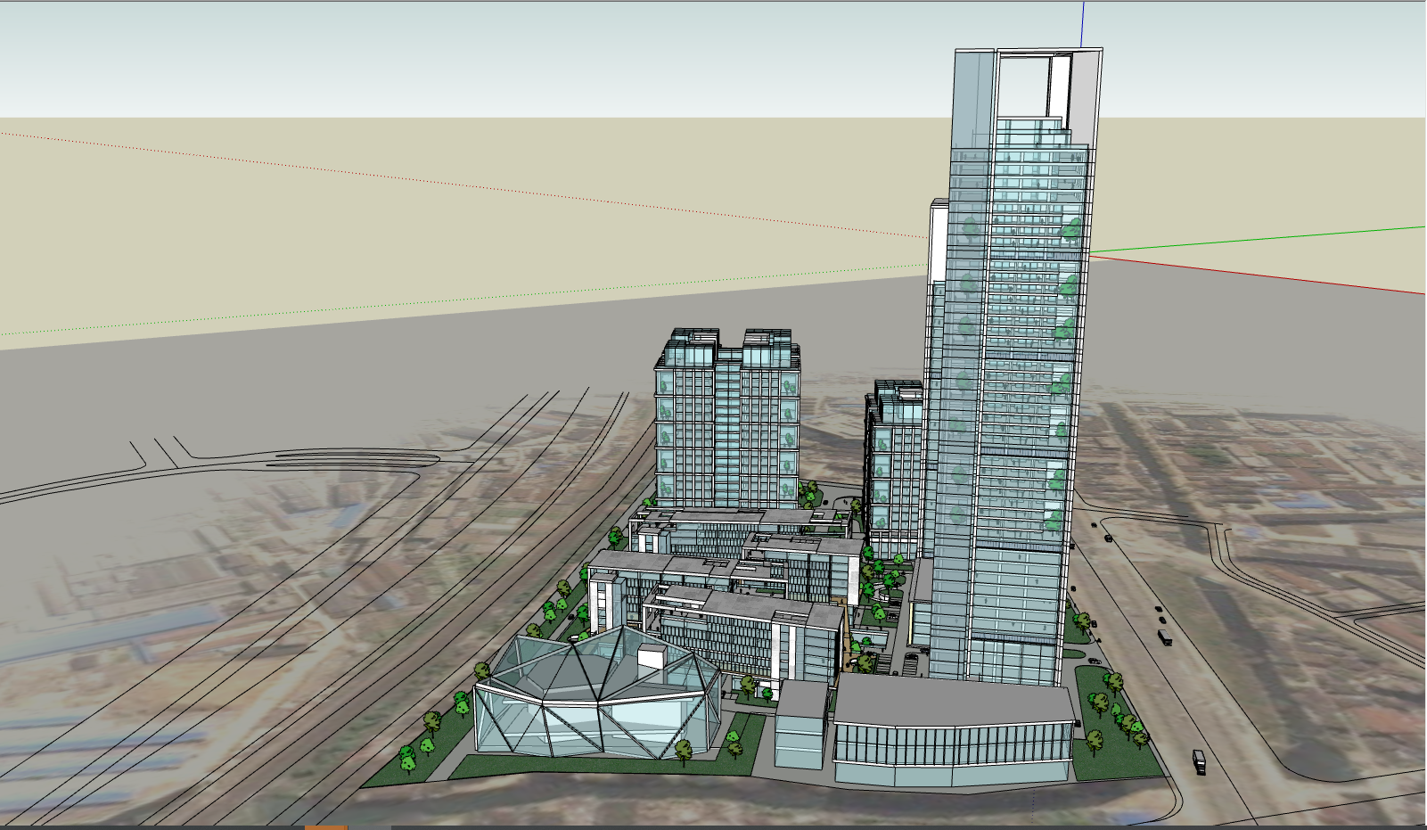 蓝色玻璃现代高层办公建筑su模型-图二