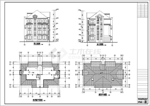 常州市某社区内部4层简约型别墅建筑设计CAD图纸-图一