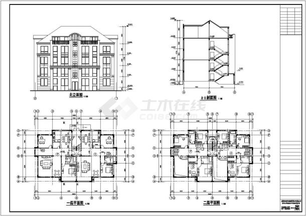 常州市某社区内部4层简约型别墅建筑设计CAD图纸-图二