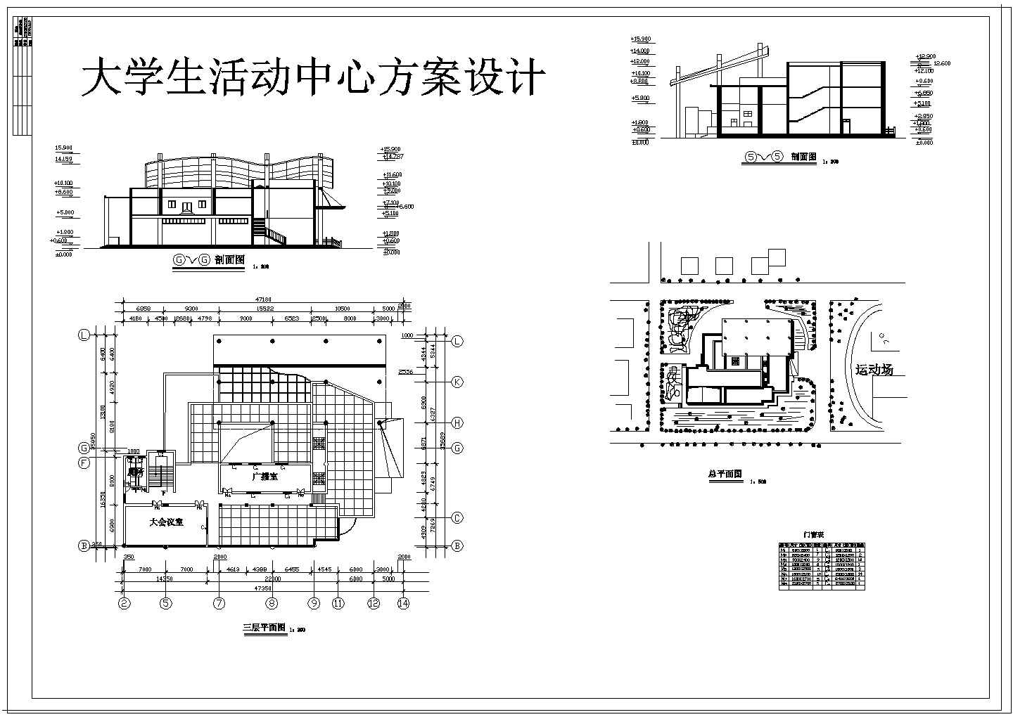 某大学活动中心设计cad方案图