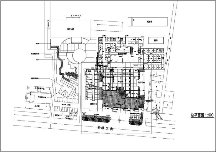 医院设计_某大型医院景观方案总平面CAD图_图1