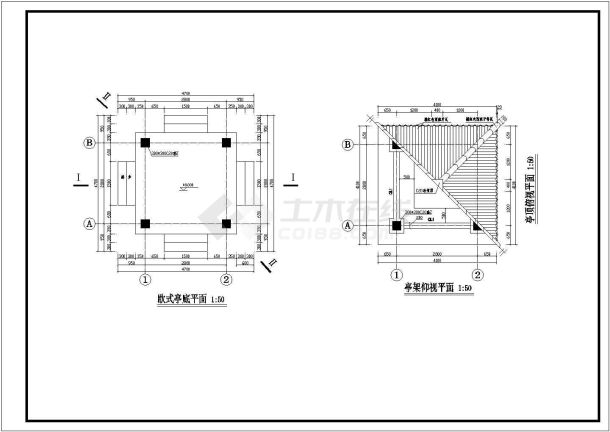 某现代四角亭CAD完整设计施工图-图一