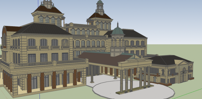 欧式古典古堡酒店项目建筑su模型_图1