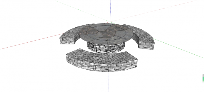 圆形石桌弧形石凳su模型_图1