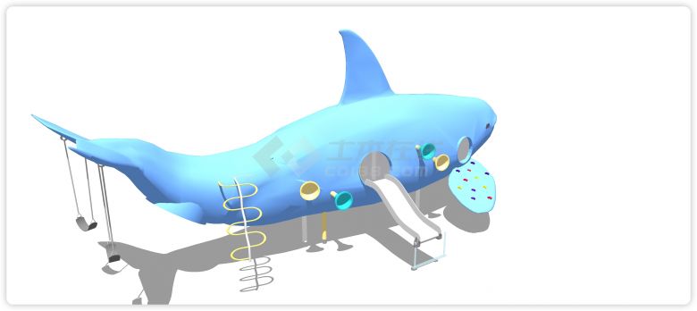 蓝色鲸鱼秋千攀爬儿童活动场地su模型-图二