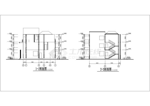 秦皇岛市某村镇3层砖混结构现代化别墅平立面设计CAD图纸（含结构图）-图二