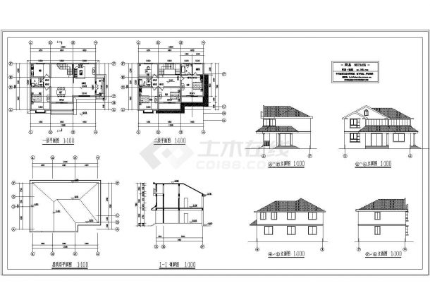 古典木结构两层别墅建筑设计施工图-图一