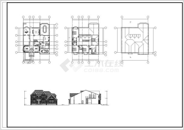 兰州市某别墅区2+2+3层三套砖混结构独栋别墅平立面设计CAD图纸-图一
