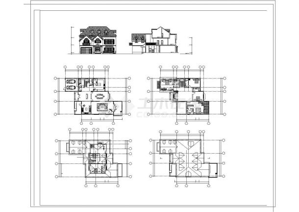 兰州市某别墅区2+2+3层三套砖混结构独栋别墅平立面设计CAD图纸-图二
