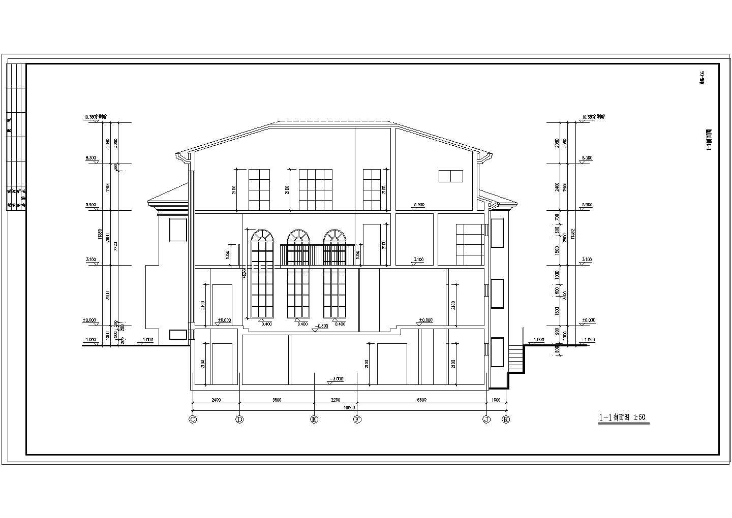 三层带地下室独栋别墅建筑设计施工图