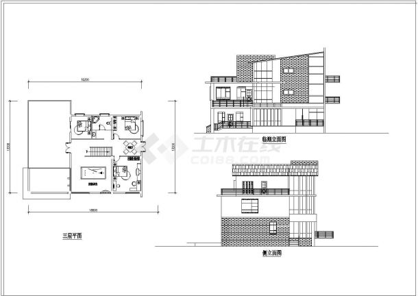 现代三层别墅建筑方案设计cad图-图二
