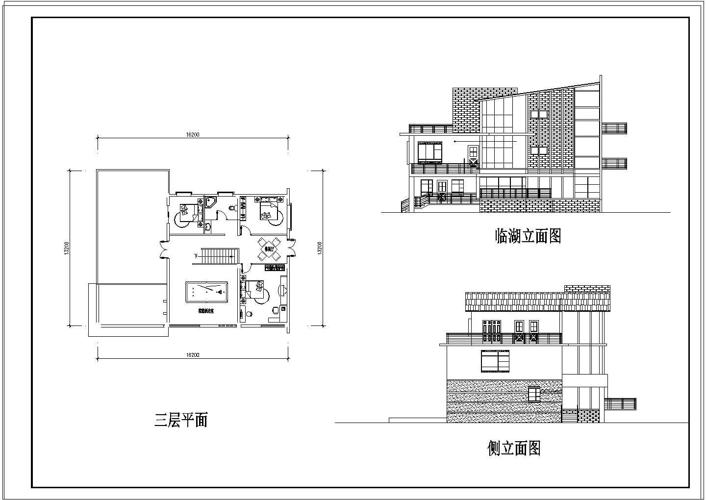 现代三层别墅建筑方案设计cad图