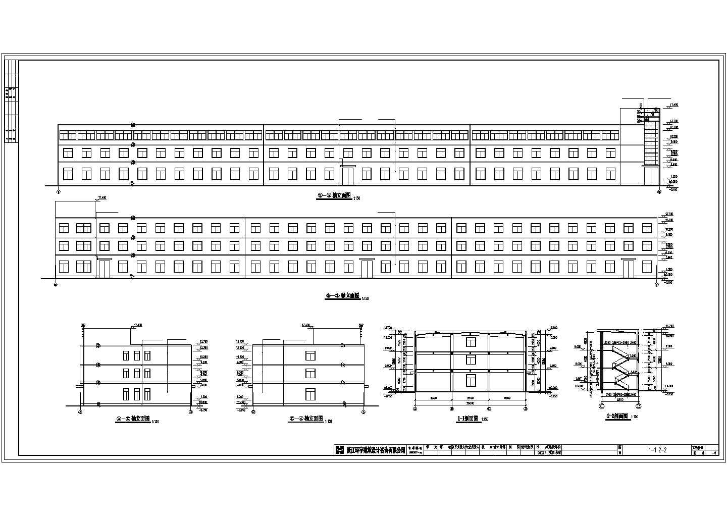 无锡某纺织厂3400平米3层加工车间建筑设计CAD图纸
