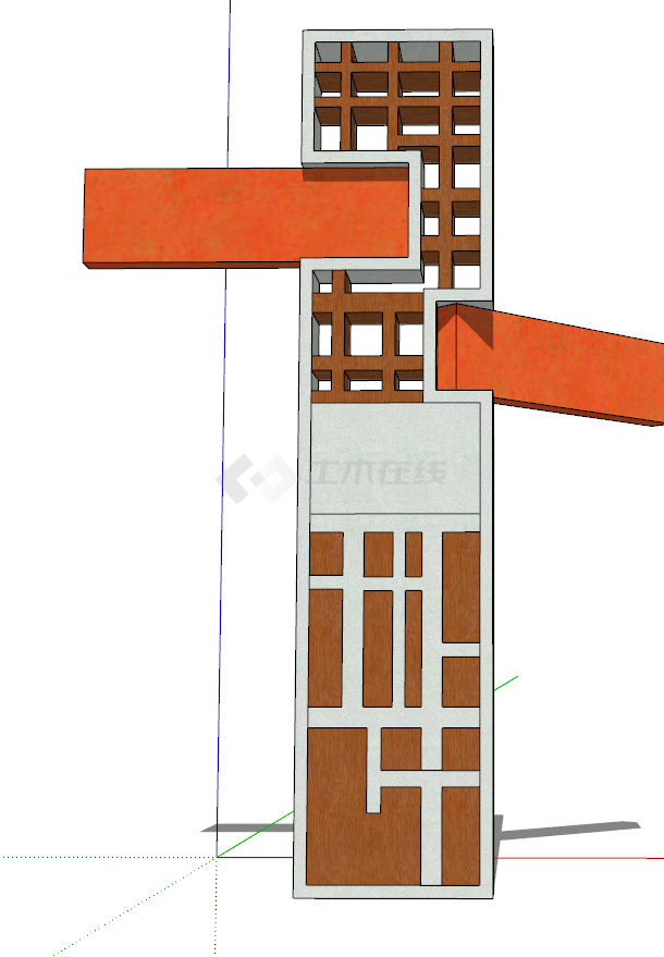 红色镂空带导视指示牌su模型-图一