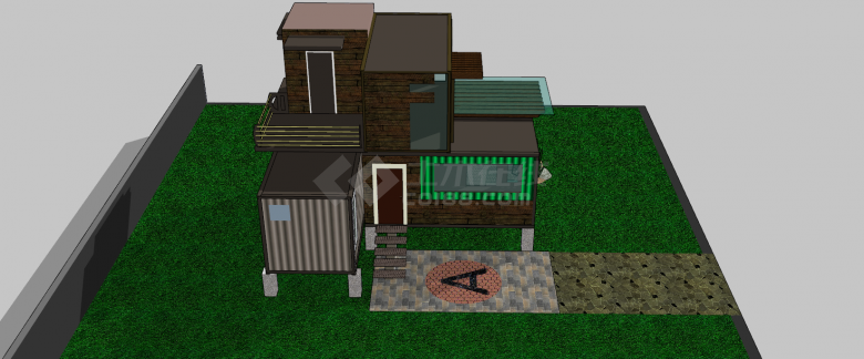 现代集装箱建造的小型住宅su模型-图二