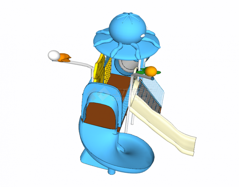 带有蓝色带有水母顶棚的旋转滑滑梯和直筒滑滑梯的儿童活动场地 su模型-图二