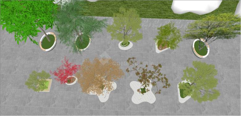 白色景观树池组合su模型-图二