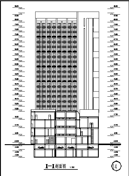 无锡某22层酒店综合楼建筑设计施工cad图纸（含地下二层）-图一