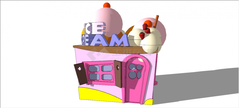 可爱粉红冰淇淋售卖亭su模型-图一