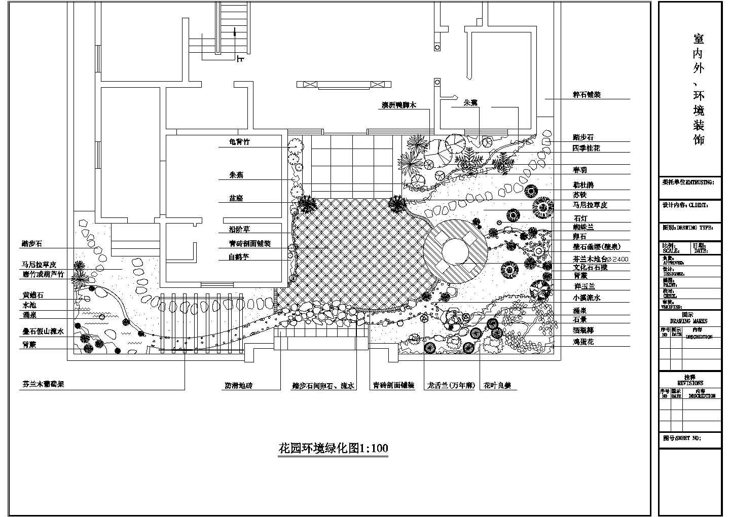 某室外庭院环境绿化完整设计施工详细方案CAD图纸