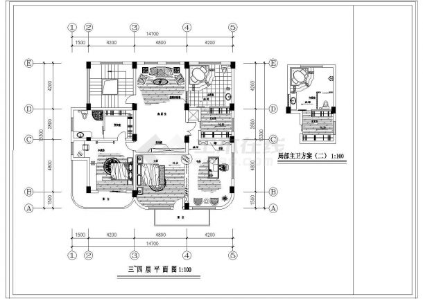 石首市某两层别墅装修方案施工CAD布置图-图二