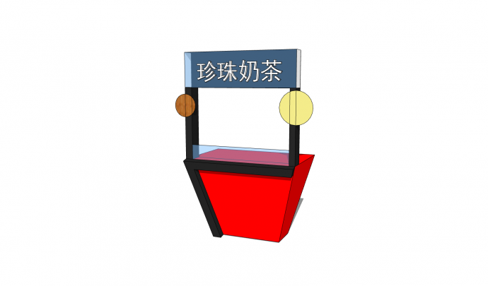 红色简易珍珠奶茶现代售卖亭su模型_图1