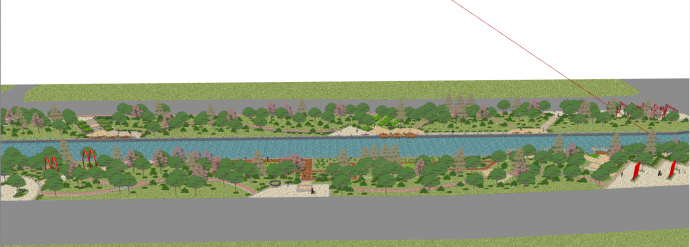 现代中式宽敞的滨河公园su模型_图1
