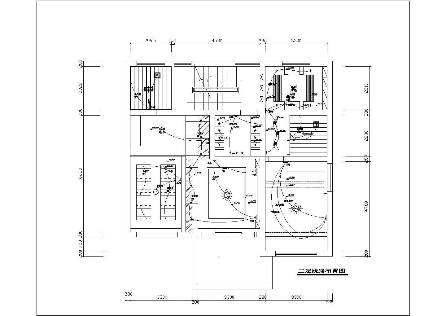 双层别墅室内装修施工CAD布置图