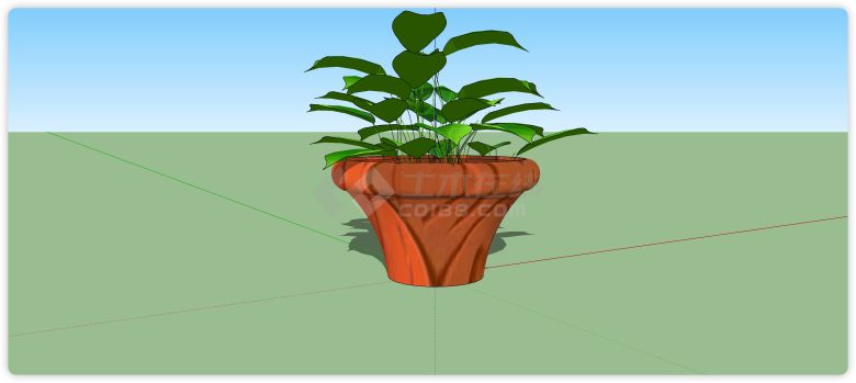 大口径陶盆绿萝室内植物su模型-图二