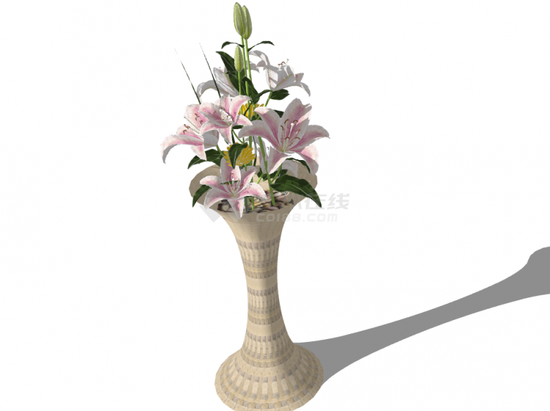 室内观赏花瓶百合花植物su模型-图二