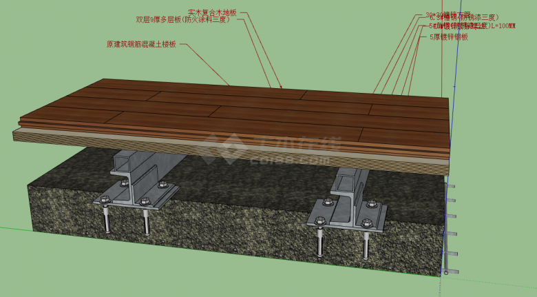 褐色实木的拼接木地板su模型-图二