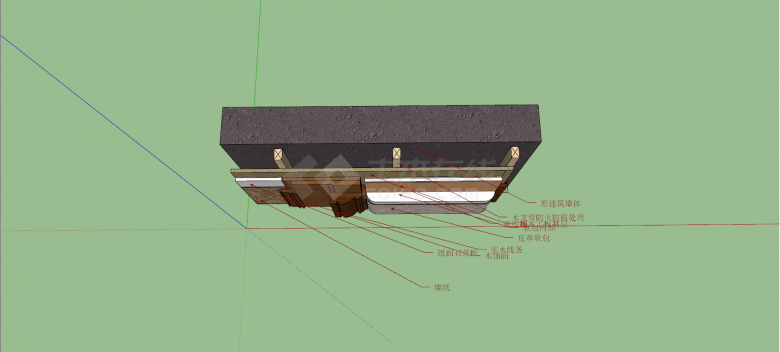 石膏板木饰面墙面B20-2su模型-图二