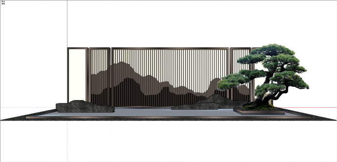 中式禅意山水景墙su模型_图1