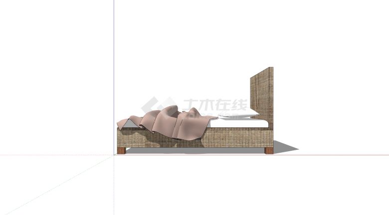 白色床垫木质床竹条包边大床su模型-图一